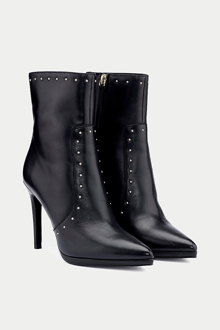 Black Genuine Leather Studded Ankle Boots by Oroh at Pernia's Pop Up Shop