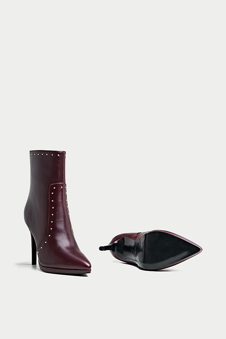 Dark Maroon Genuine Leather Studded Ankle Boots by Oroh at Pernia's Pop Up Shop