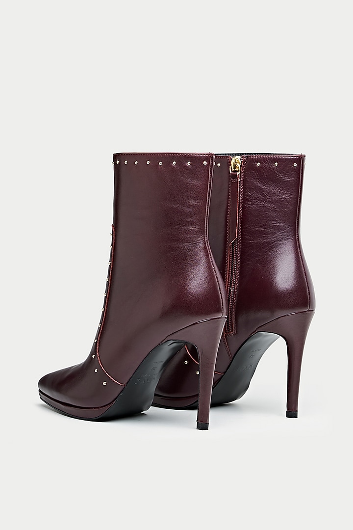 Dark Maroon Genuine Leather Studded Ankle Boots by Oroh at Pernia's Pop Up Shop