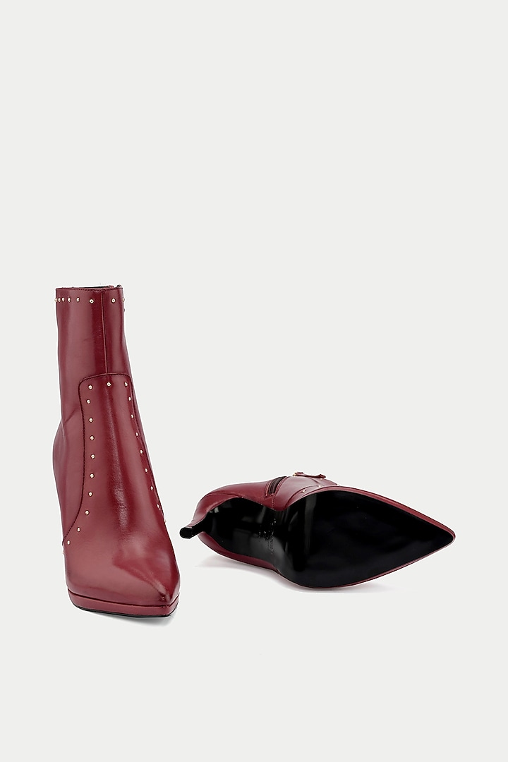 Maroon Genuine Leather Studded Ankle Boots by Oroh at Pernia's Pop Up Shop