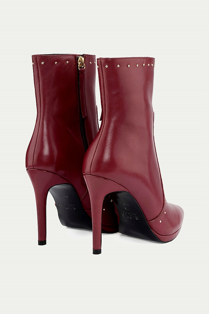 Maroon Genuine Leather Studded Ankle Boots by Oroh at Pernia's Pop Up Shop