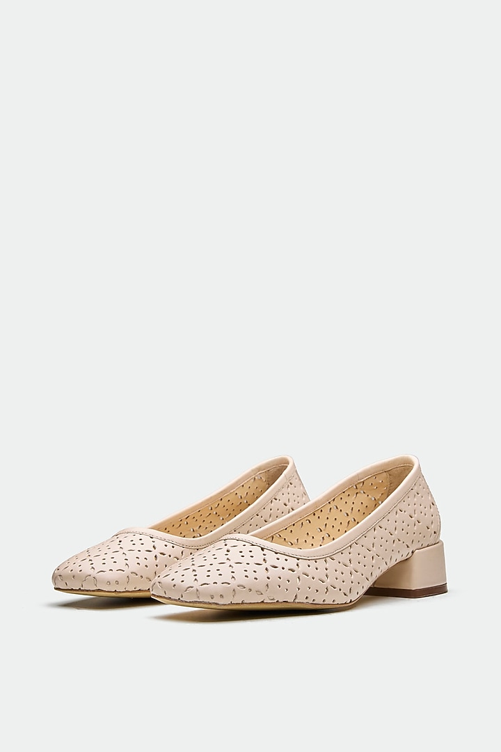Nude Genuine Leather Square-Toe Pump Heels by Oroh at Pernia's Pop Up Shop