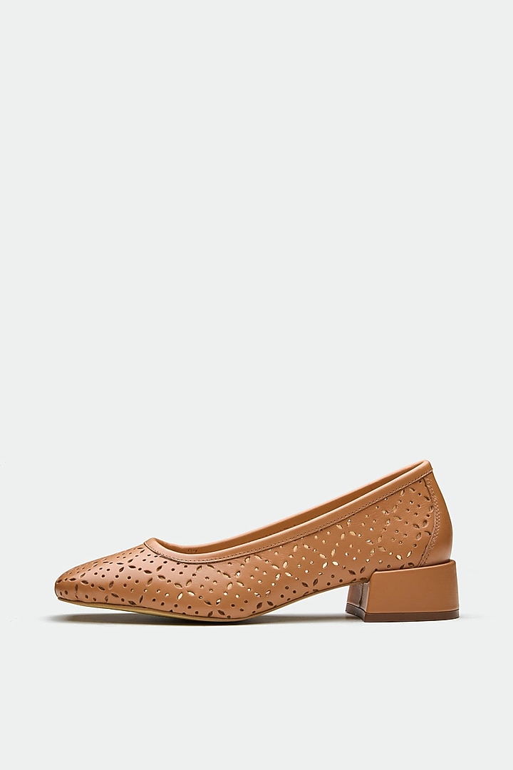 Tan Genuine Leather Square-Toe Pump Heels by Oroh at Pernia's Pop Up Shop