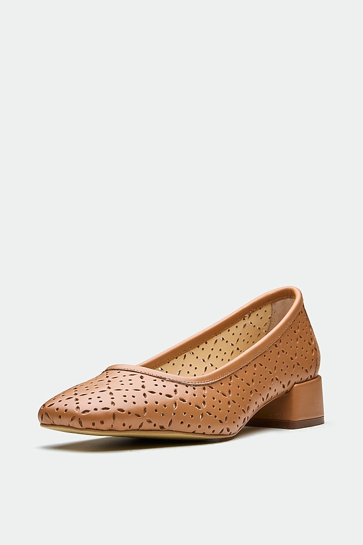 Tan Genuine Leather Square-Toe Pump Heels by Oroh at Pernia's Pop Up Shop