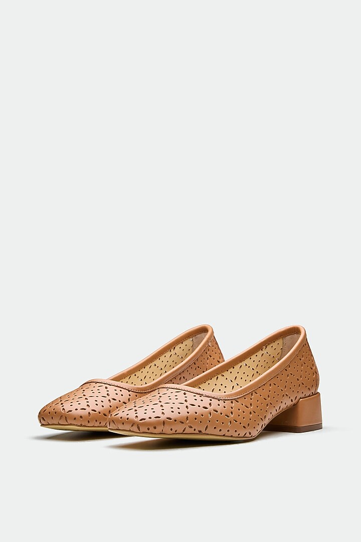 Tan Genuine Leather Square-Toe Pump Heels by Oroh at Pernia's Pop Up Shop