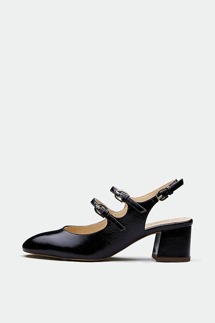 Black Genuine Leather Block Heels by Oroh at Pernia's Pop Up Shop