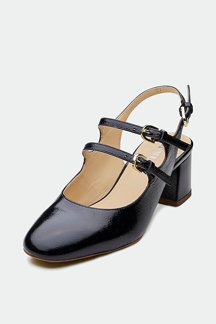 Black Genuine Leather Block Heels by Oroh at Pernia's Pop Up Shop