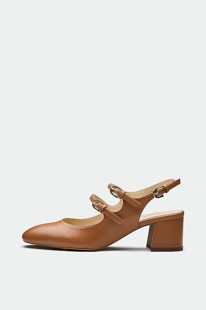 Tan Genuine Leather Block Heels by Oroh at Pernia's Pop Up Shop