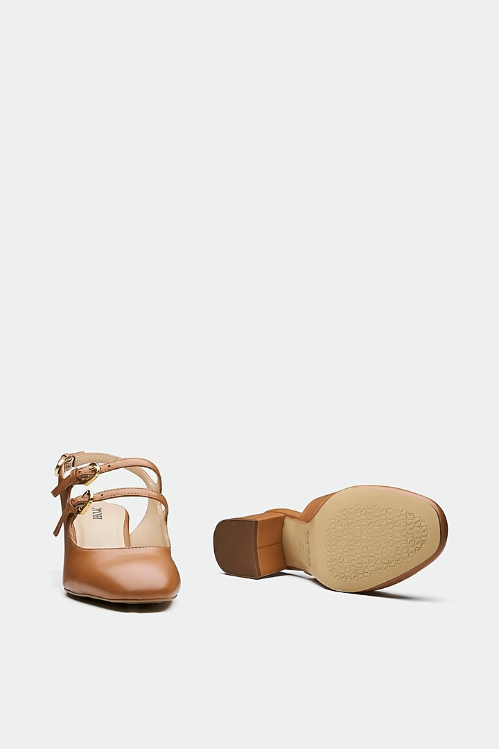 Tan Genuine Leather Block Heels by Oroh at Pernia's Pop Up Shop