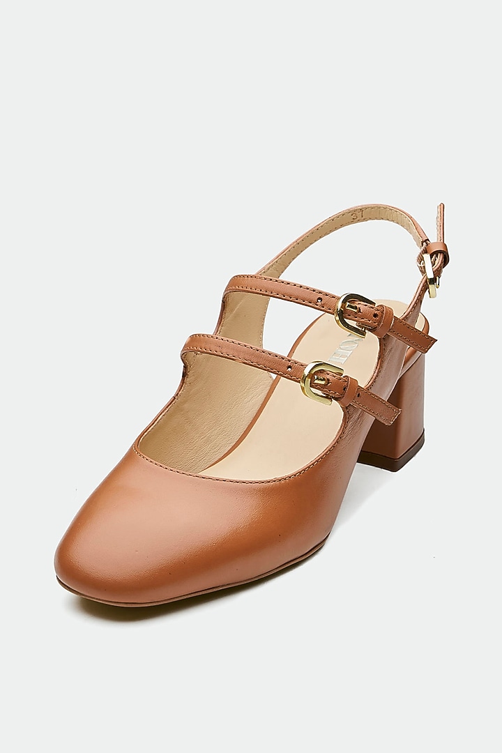 Tan Genuine Leather Block Heels by Oroh at Pernia's Pop Up Shop