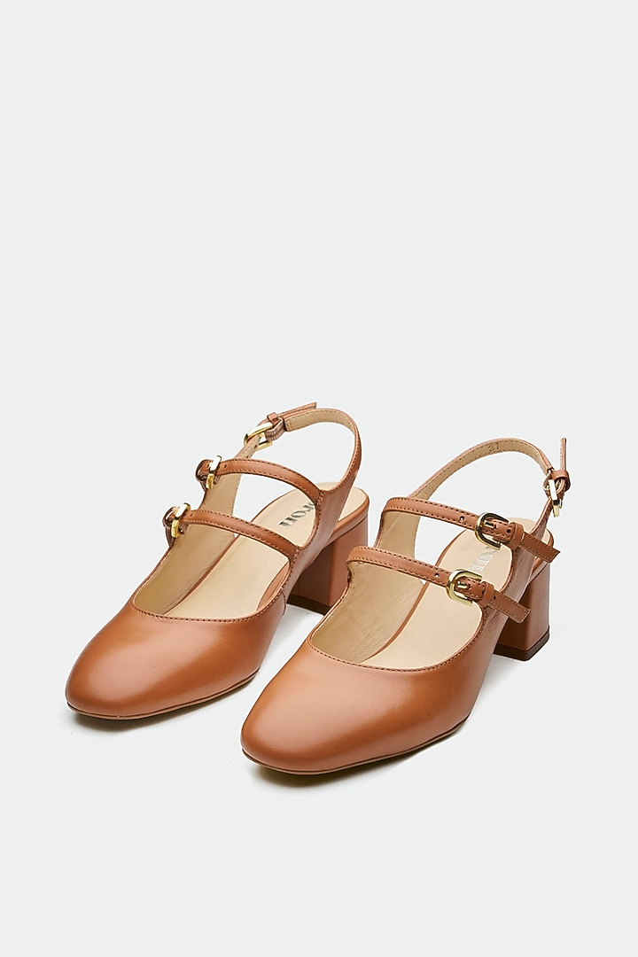 Tan Genuine Leather Block Heels by Oroh at Pernia's Pop Up Shop