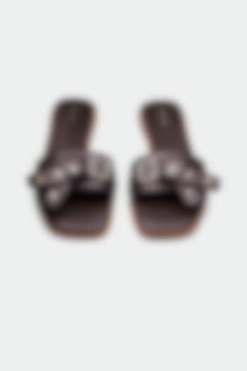 Brown Genuine Leather Open-Toe Flats by Oroh at Pernia's Pop Up Shop