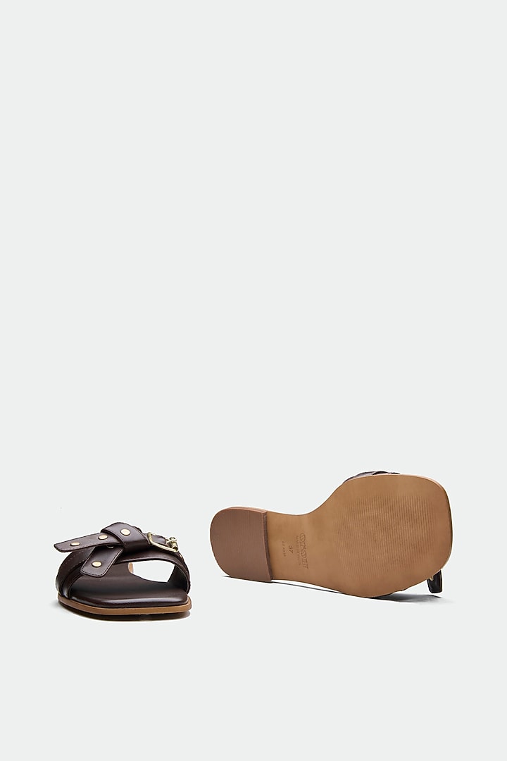 Brown Genuine Leather Open-Toe Flats by Oroh at Pernia's Pop Up Shop