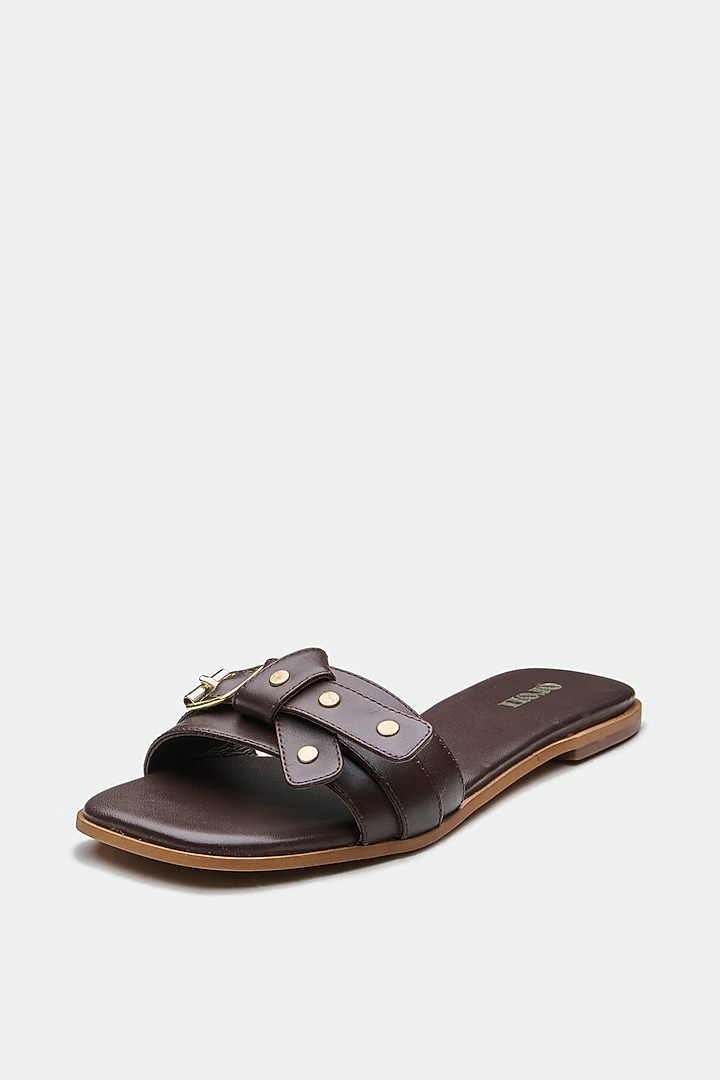 Brown Genuine Leather Open-Toe Flats by Oroh at Pernia's Pop Up Shop