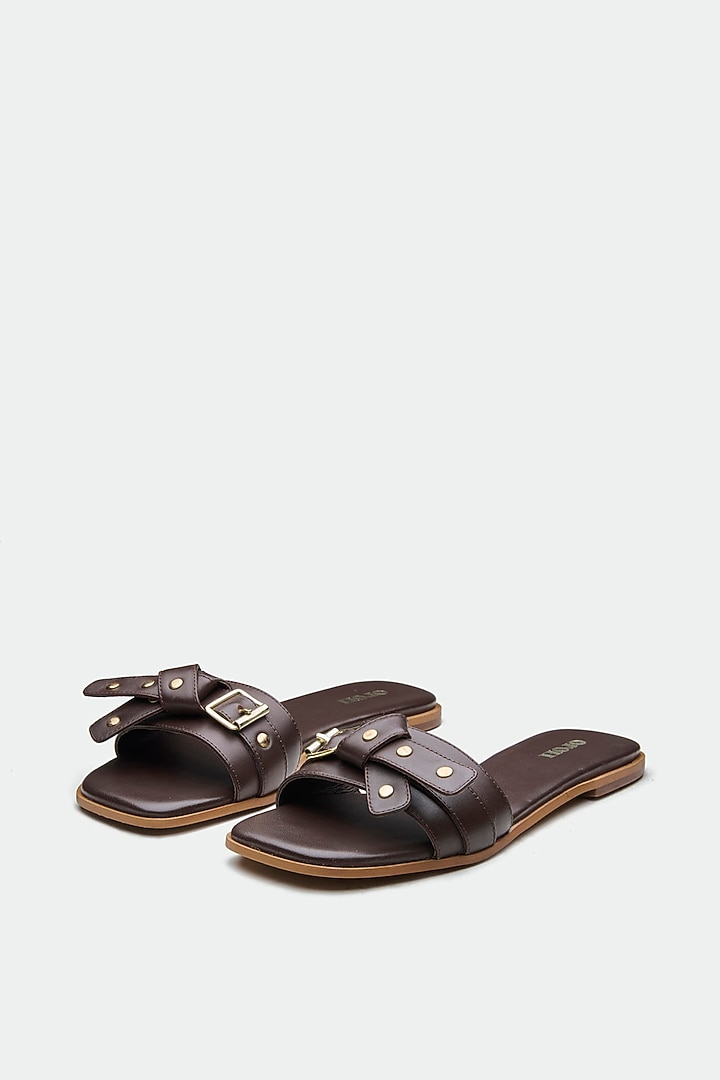 Brown Genuine Leather Open-Toe Flats by Oroh at Pernia's Pop Up Shop