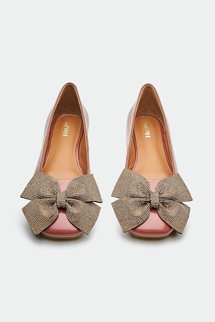 Pink Genuine Leather Bow Juttis by Oroh at Pernia's Pop Up Shop