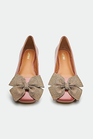 Pink Genuine Leather Bow Juttis by Oroh