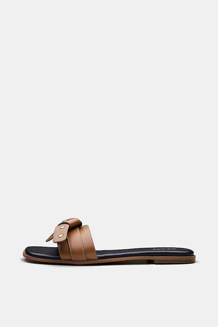 Tan Genuine Leather Open-Toe Flats by Oroh at Pernia's Pop Up Shop
