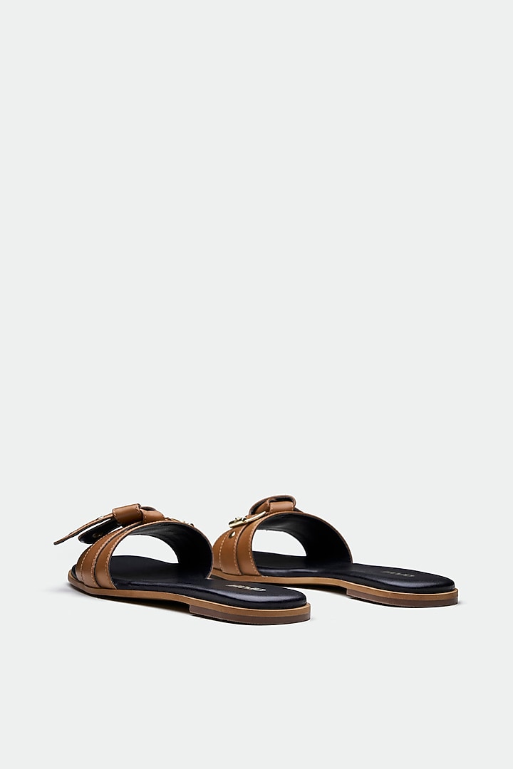 Tan Genuine Leather Open-Toe Flats by Oroh at Pernia's Pop Up Shop