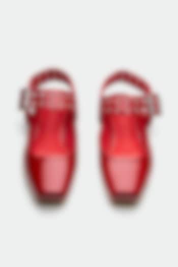 Red Genuine Leather Slip-On Flats by Oroh at Pernia's Pop Up Shop