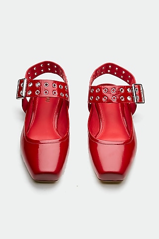 Red Genuine Leather Slip-On Flats by Oroh