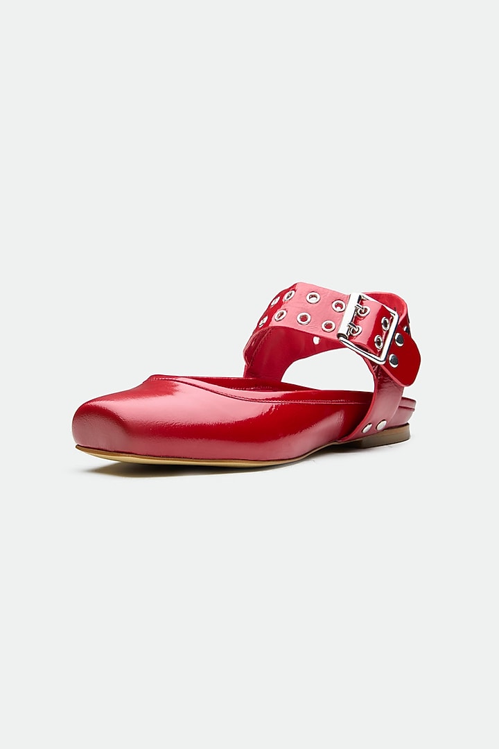 Red Genuine Leather Slip-On Flats by Oroh at Pernia's Pop Up Shop
