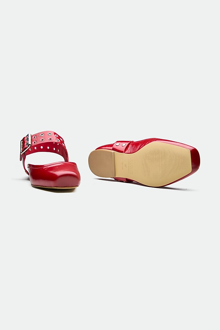 Red Genuine Leather Slip-On Flats by Oroh at Pernia's Pop Up Shop