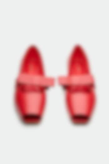 Red Genuine Leather Peep-Toe Flats by Oroh at Pernia's Pop Up Shop