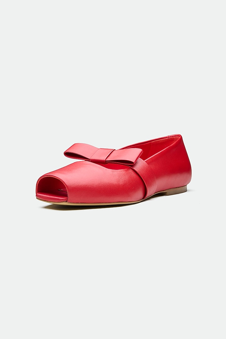 Red Genuine Leather Peep-Toe Flats by Oroh at Pernia's Pop Up Shop
