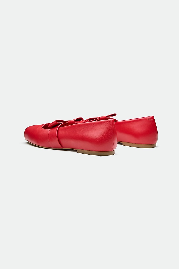 Red Genuine Leather Peep-Toe Flats by Oroh at Pernia's Pop Up Shop