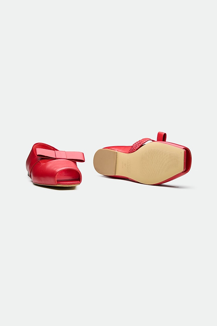 Red Genuine Leather Peep-Toe Flats by Oroh at Pernia's Pop Up Shop