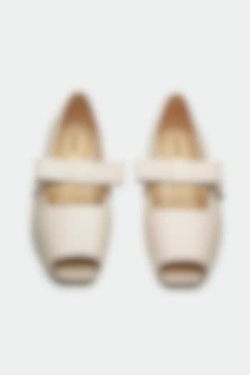 White Genuine Leather Peep-Toe Flats by Oroh at Pernia's Pop Up Shop