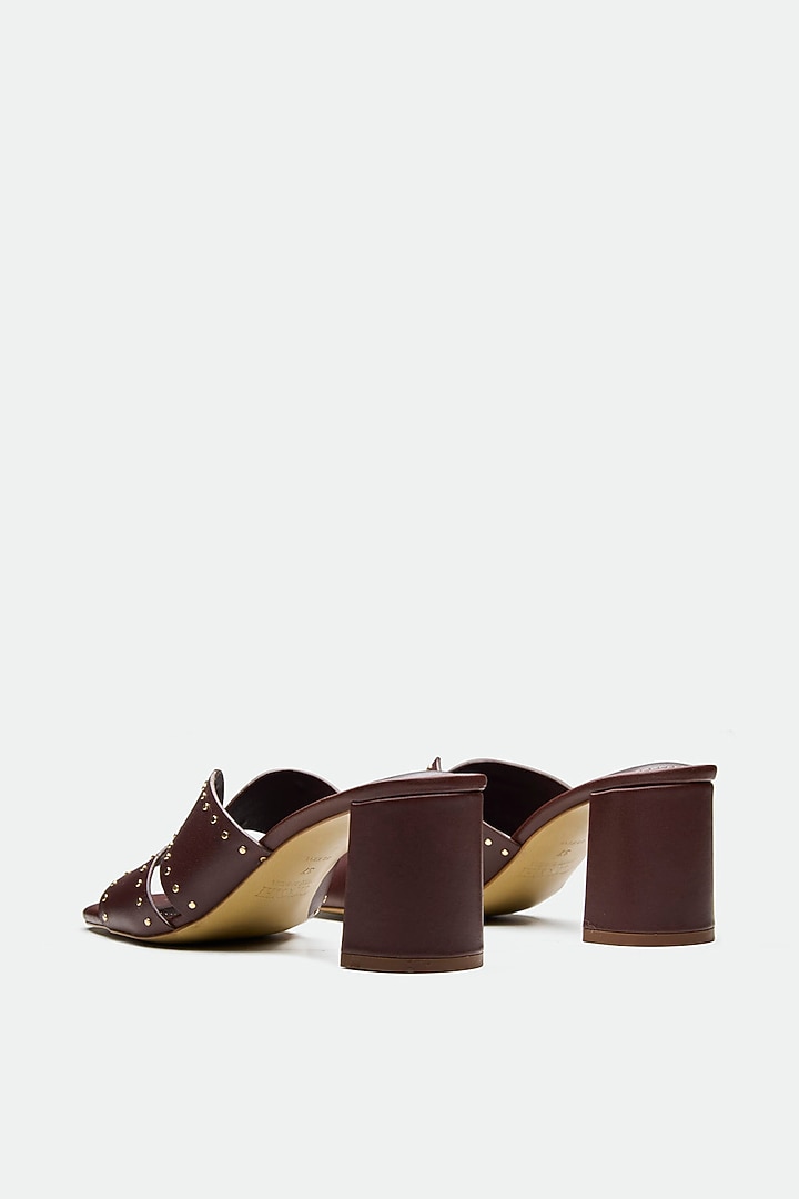 Brown Genuine Leather Embellished Mule Sandals by Oroh at Pernia's Pop Up Shop