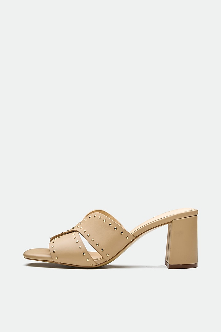 Nude Genuine Leather Embellished Mule Sandals by Oroh at Pernia's Pop Up Shop