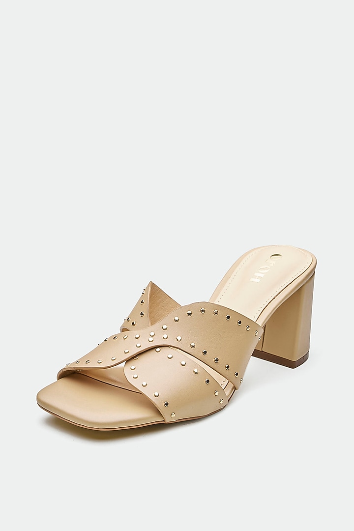 Nude Genuine Leather Embellished Mule Sandals by Oroh at Pernia's Pop Up Shop