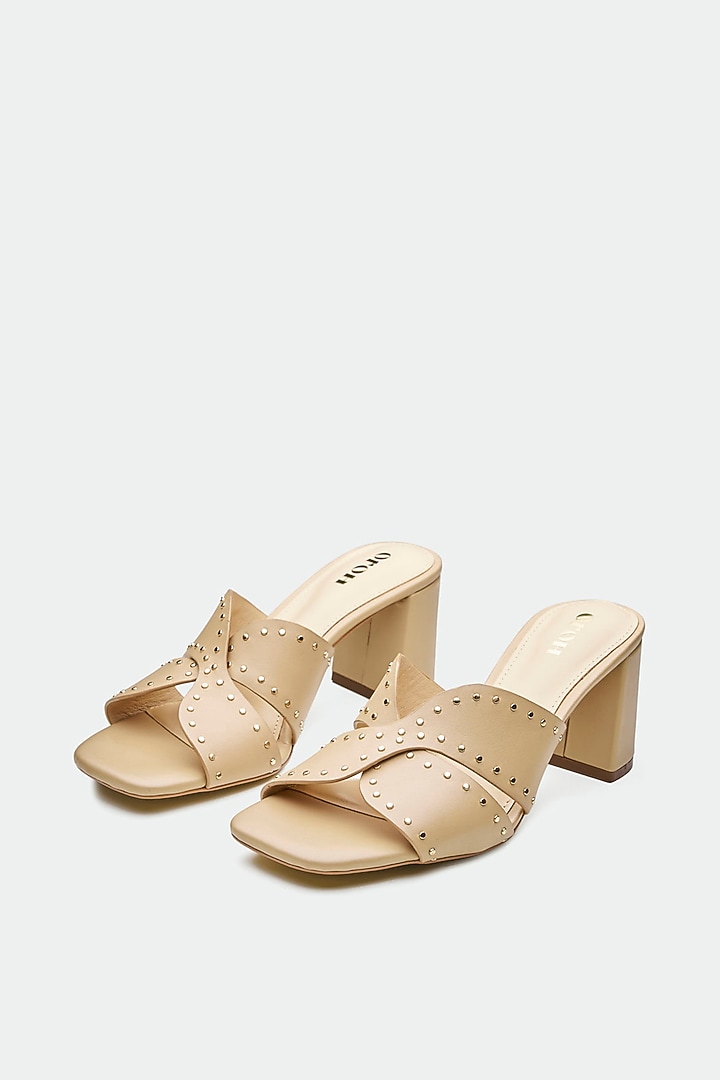 Nude Genuine Leather Embellished Mule Sandals by Oroh at Pernia's Pop Up Shop