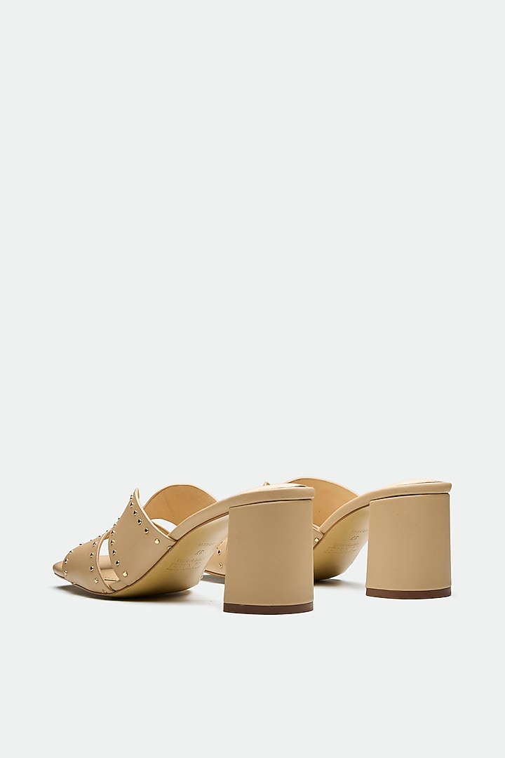 Nude Genuine Leather Embellished Mule Sandals by Oroh at Pernia's Pop Up Shop