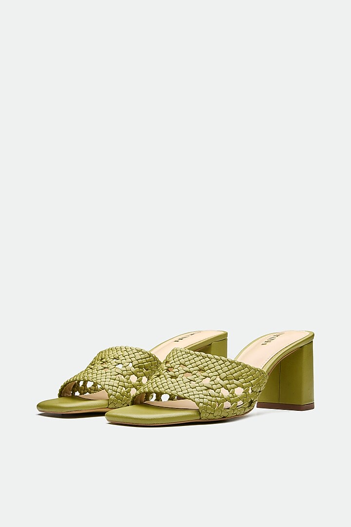 Green Genuine Leather Mule Sandals by Oroh at Pernia's Pop Up Shop