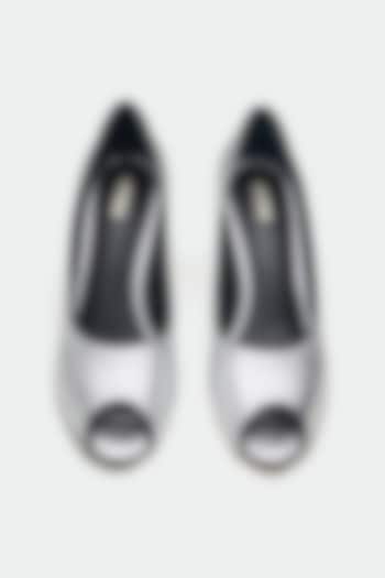 Silver Genuine Leather Peep-Toe Pump Heels by Oroh at Pernia's Pop Up Shop
