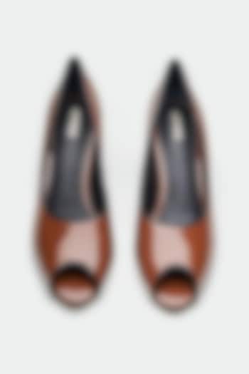 Tan Genuine Leather Peep-Toe Pump Heels by Oroh at Pernia's Pop Up Shop