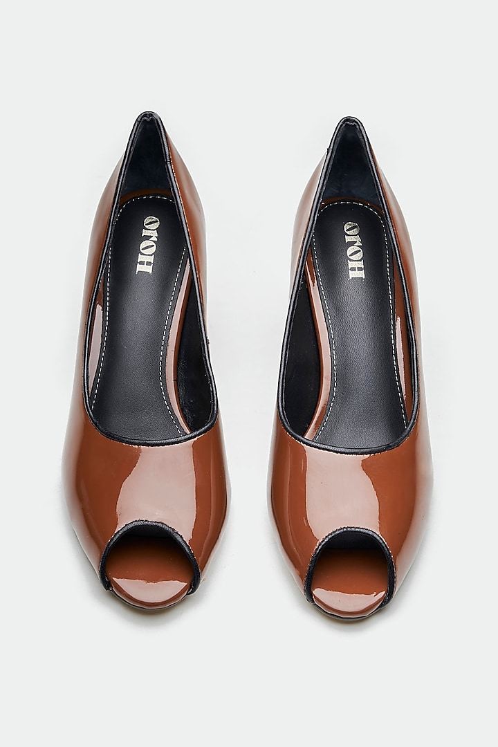 Tan Genuine Leather Peep-Toe Pump Heels by Oroh at Pernia's Pop Up Shop