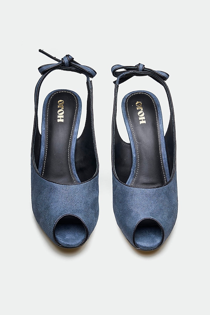 Blue Genuine Leather Peep-Toe Pump Heels by Oroh at Pernia's Pop Up Shop