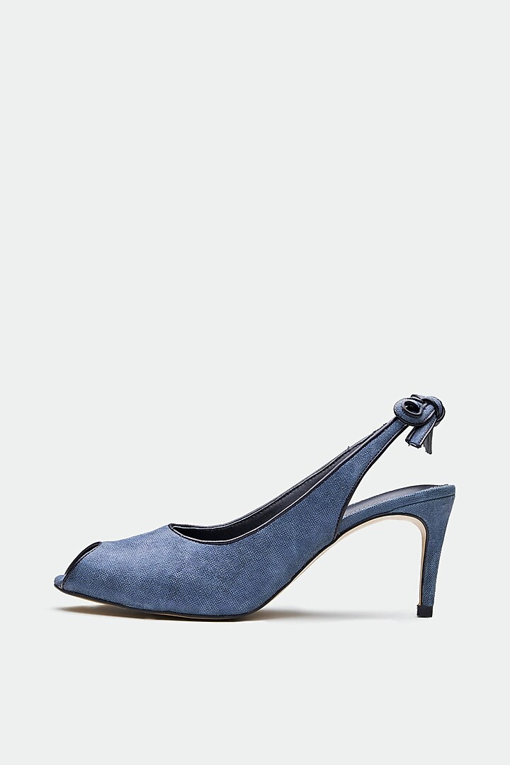 Blue Genuine Leather Peep-Toe Pump Heels by Oroh at Pernia's Pop Up Shop