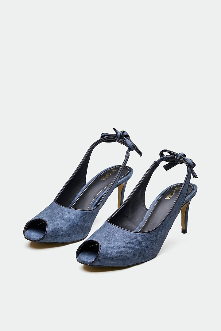 Blue Genuine Leather Peep-Toe Pump Heels by Oroh at Pernia's Pop Up Shop