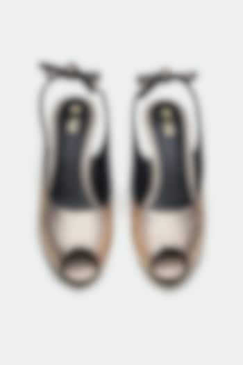 Gold Genuine Leather Peep-Toe Pump Heels by Oroh at Pernia's Pop Up Shop