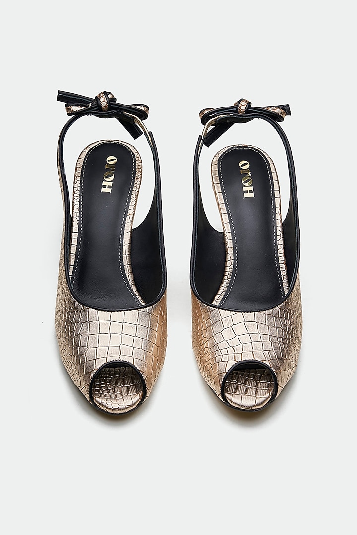 Gold Genuine Leather Peep-Toe Pump Heels by Oroh at Pernia's Pop Up Shop