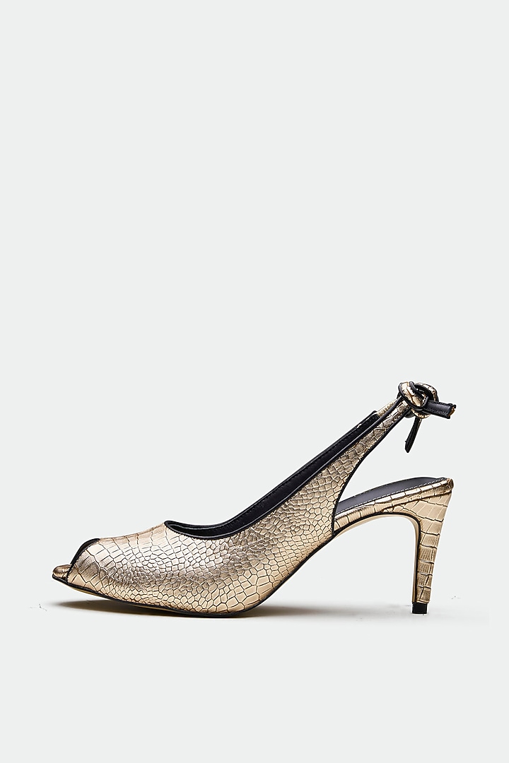 Gold Genuine Leather Peep-Toe Pump Heels by Oroh at Pernia's Pop Up Shop