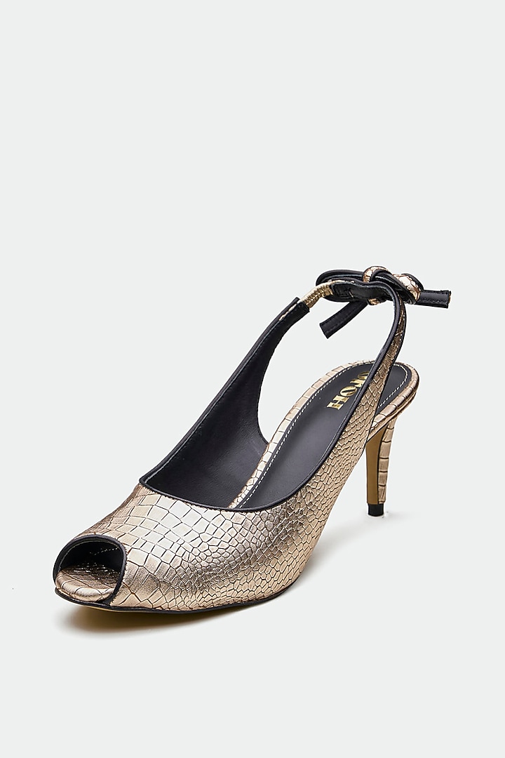 Gold Genuine Leather Peep-Toe Pump Heels by Oroh at Pernia's Pop Up Shop