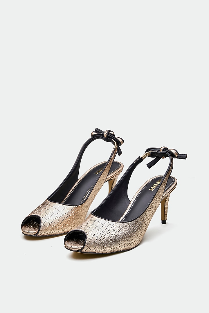 Gold Genuine Leather Peep-Toe Pump Heels by Oroh at Pernia's Pop Up Shop