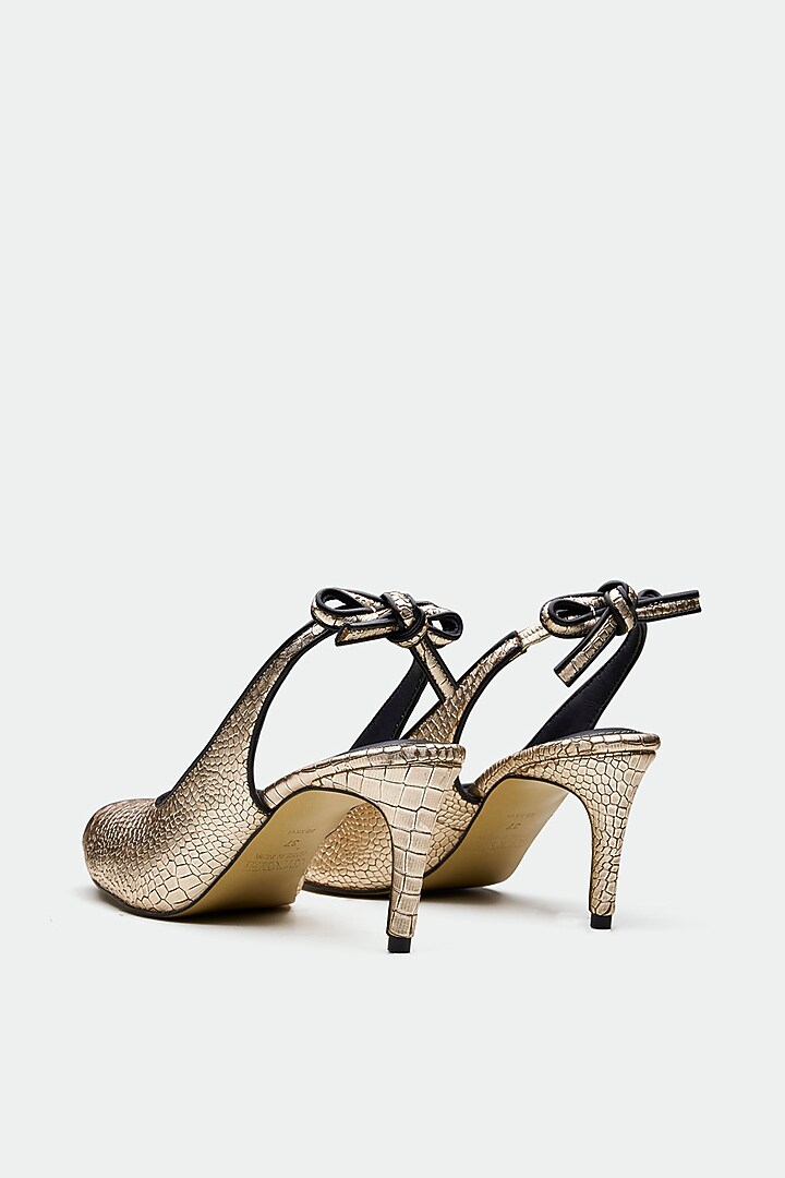 Gold Genuine Leather Peep-Toe Pump Heels by Oroh at Pernia's Pop Up Shop